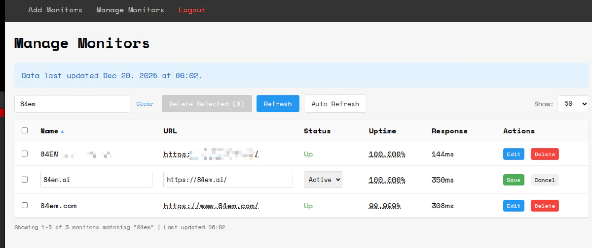 Manage monitors interface